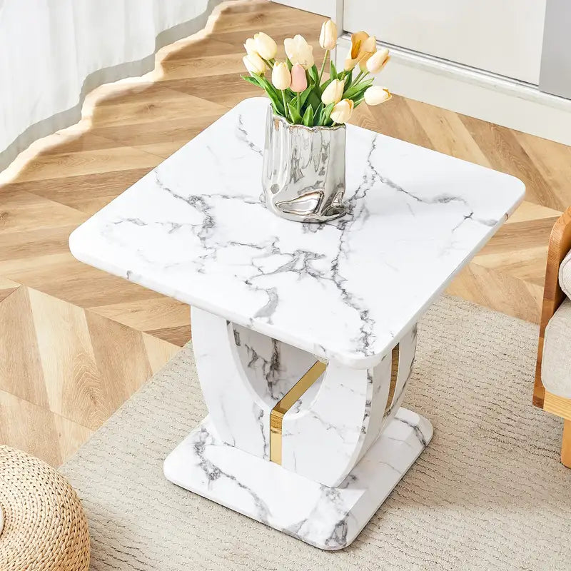 Modern Minimalist White Marble Coffee Table - MDF Square Side Table