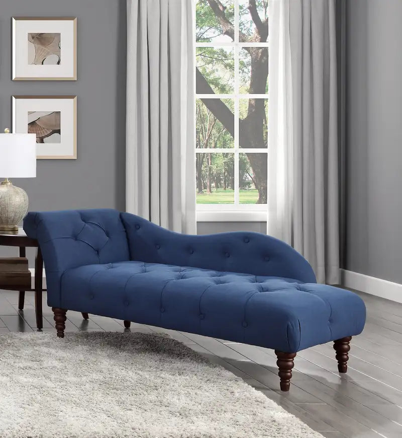 Blue Chaise Lounge - Modern Tufted Upholstery, Espresso Legs