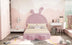 Full Size Upholstered Rabbit Bed with Storage Stools, Pink Velvet Platform Bed with Ears Headboard - Minihomy