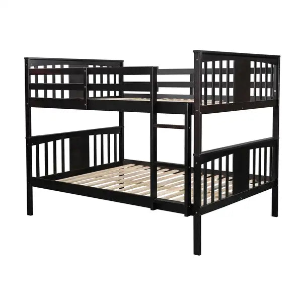 Full Over Full Bunk Bed with Ladder - Espresso - Guest Room Furniture - Minihomy