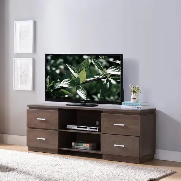 60" Walnut Oak TV Stand with 4 Drawers & Shelves - Home Entertainment Console