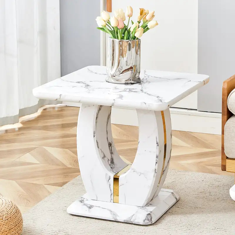 Modern Minimalist White Marble Coffee Table - MDF Square Side Table