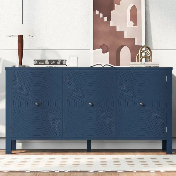 U-Style Curved Swirl Pattern Sideboard - 3 Door Design for Living Room, Entryway & Study