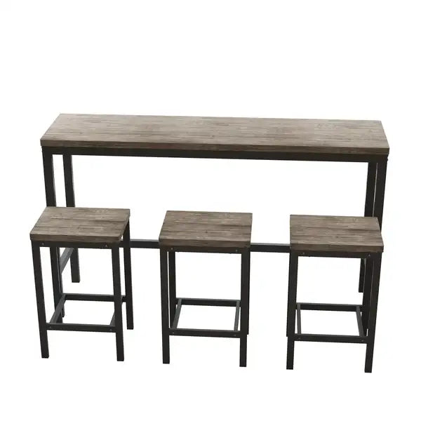 Brown Gray Kitchen Dining Table Set with 3 Stools - Modern Pub Table, Easy Assembly - Minihomy