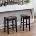 A&A Furniture Farmhouse Counter Height Bar Stools (Set of 2), 26 Inch Brown Faux Leather Backless - Minihomy