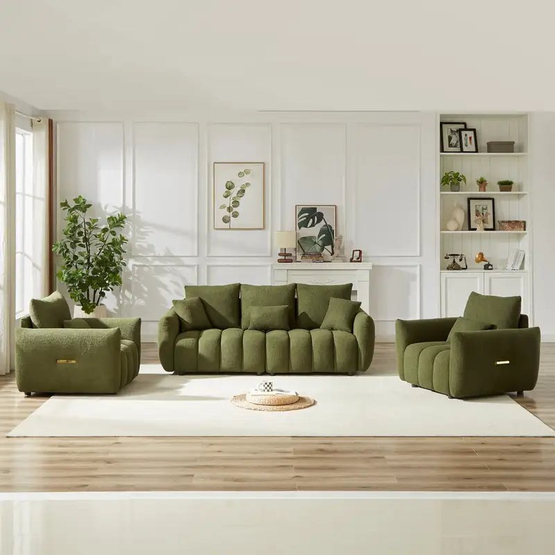 Modern 3-Piece Teddy Sofa Set with Wooden Frame