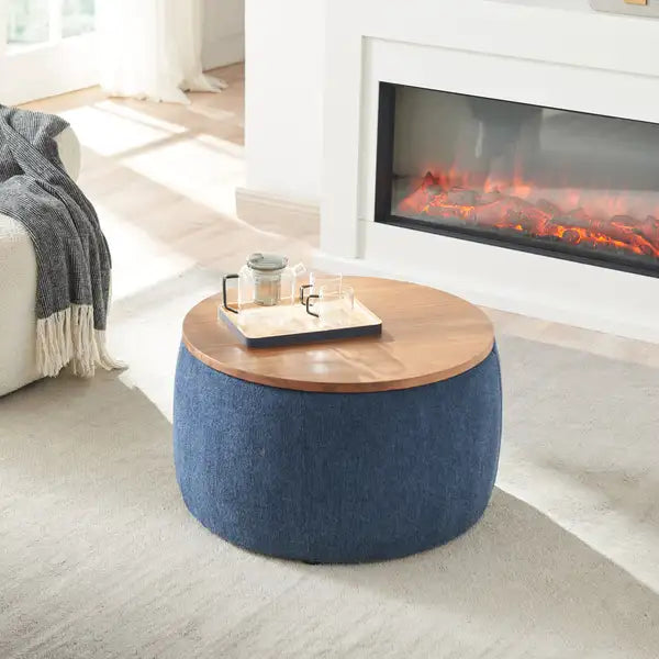 Navy Blue Round Storage Ottoman & End Table (25.5")