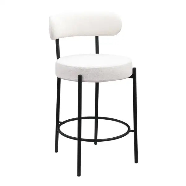 Modern Counter Height Stools Set of 2 - White Upholstered Barstools with Footrest for Kitchen & Dining Room - Minihomy