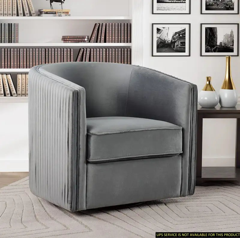 Gray Velvet Swivel Accent Chair - Classic Living Room Furniture