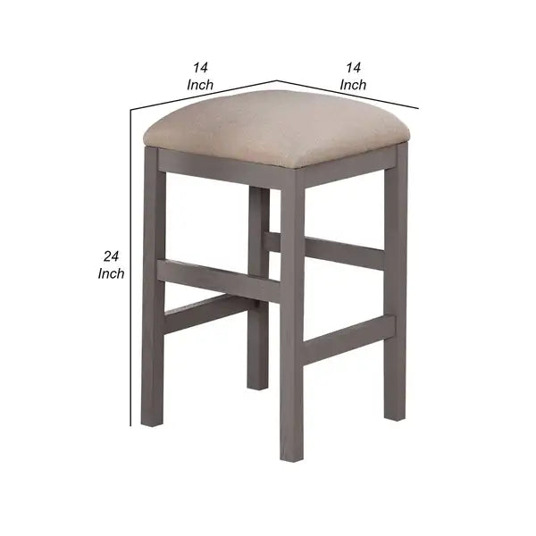 Farmhouse Counter Stools (Set of 2) - 24 Inch, Cushioned, Gray - Minihomy