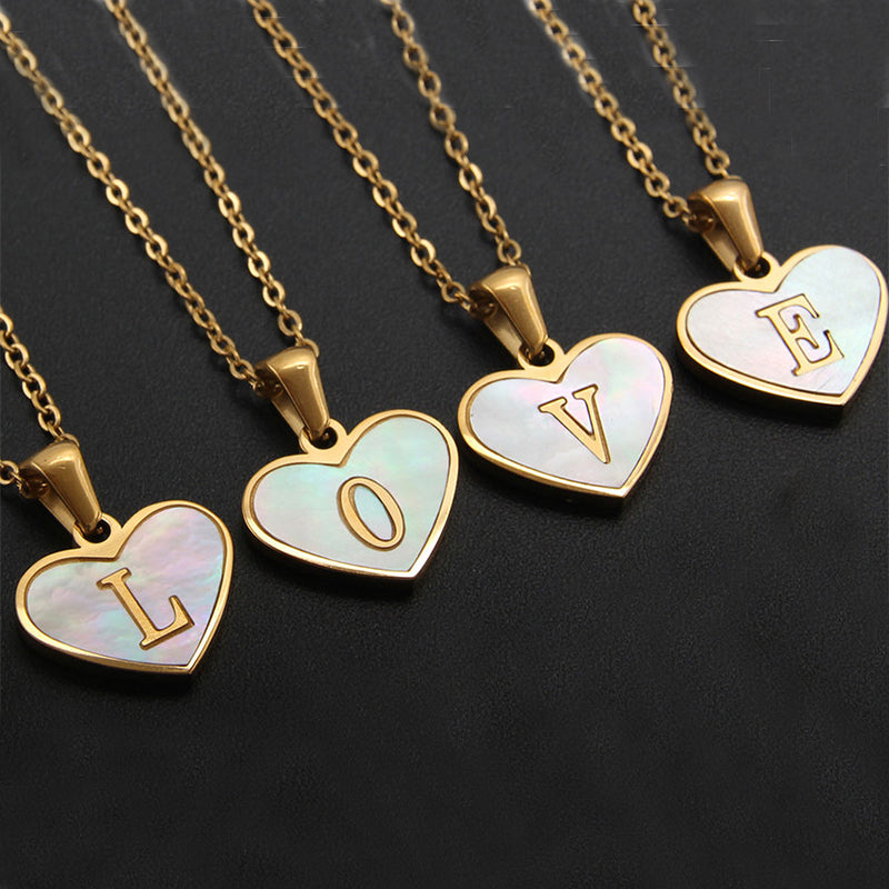 26 Letter Heart-shaped Necklace White Shell Love Clavicle Chain Necklace For Women - Minihomy