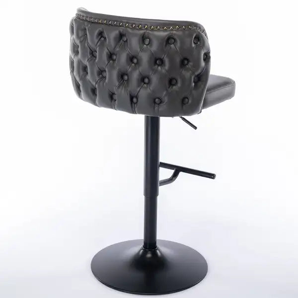 Modern Swivel Bar Stools | Adjustable Height | PU Upholstered | Tufted Back | Dark Gray (Set of 2) - Minihomy