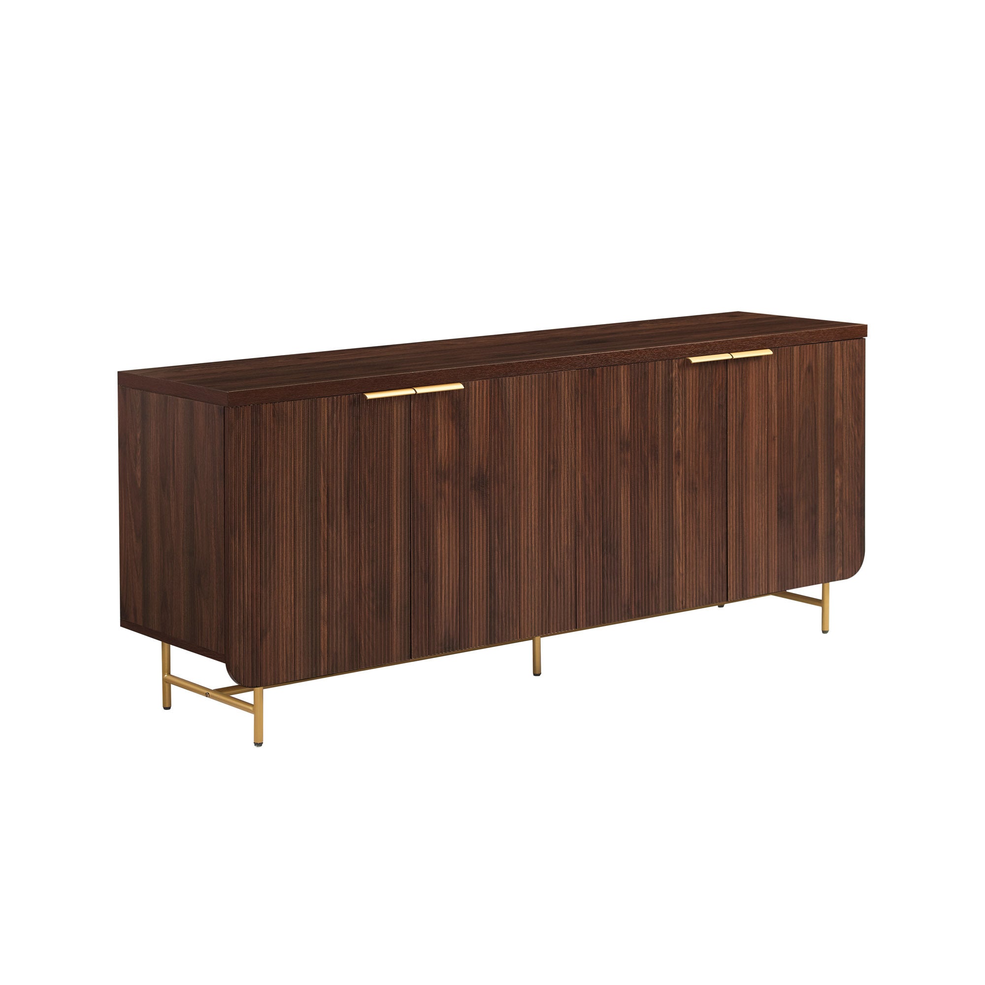 Modern Fluted Door Sideboard - Dark Walnut & Gold Minimalist Storage Cabinet