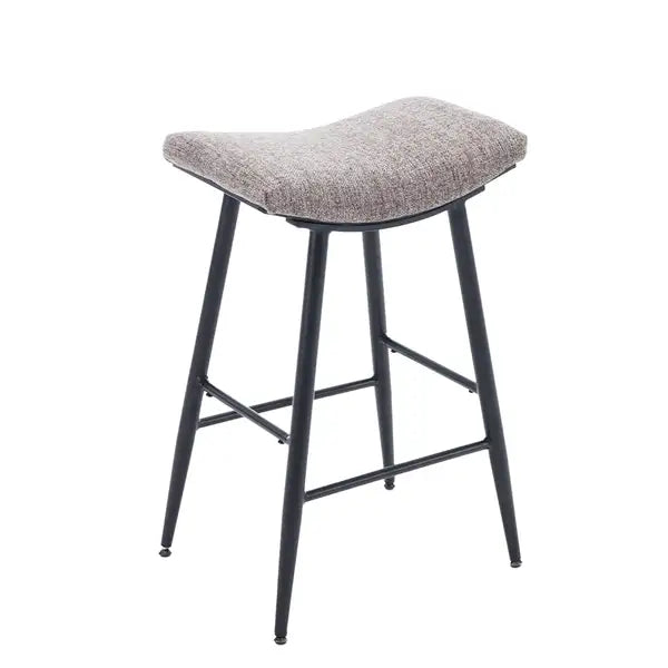 Modern Bar Stools Set of 2 - Linen Fabric, Armless, Counter Height, Metal Legs, Footrest - Minihomy