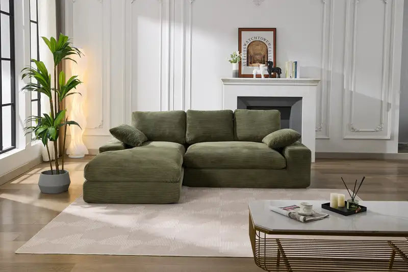 Modular L-Shaped Sofa Set, Army Green Sleeper Couch - 99x69"