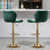 Green Velvet Bar Stools Set of 2 - Adjustable Swivel Counter Height with Gold Base - Minihomy