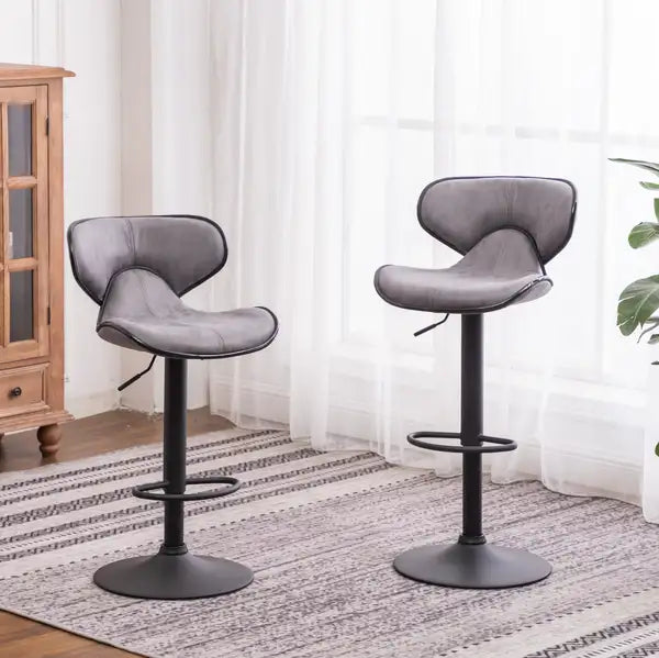 Masaccio Grey Swivel Bar Stools - Adjustable Height, Set of 2