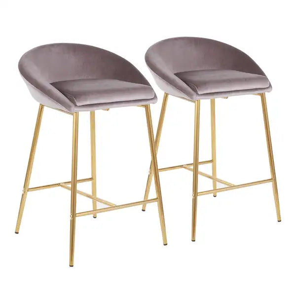 LumiSource Matisse Glam Counter Stools - Gold Frame, Silver Velvet (Set of 2)