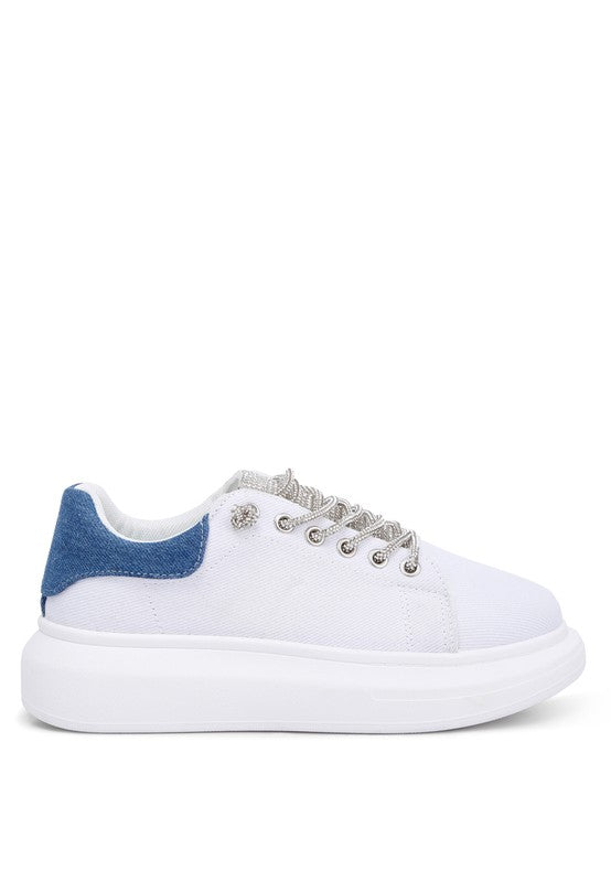 Jaxen Rhinestones Lace-Up Sneakers - Minihomy