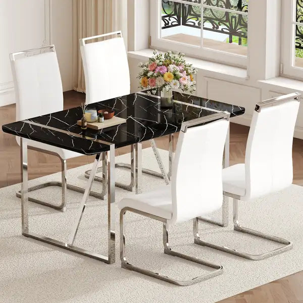 Rustic Industrial Black Dining Table & 4 Chair Set - MDF & Metal