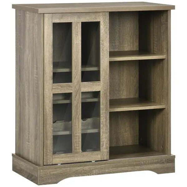 HOMCOM 36" Gray Coffee Bar Cabinet with Sliding Door & Wine Storage