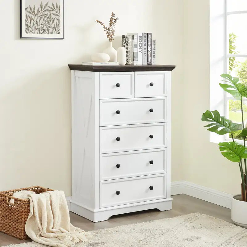 6-Drawer Dresser Tall Chest of Drawers for Bedroom & Living Room