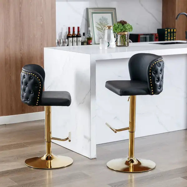 Black Swivel Bar Stools with Backrest - Adjustable Height, PU Leather, Set of 2 for Kitchen Island & Pub - Minihomy