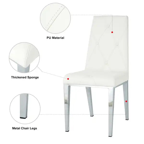 Modern Dining Chairs Set of 2, White PU Leather, Electroplated Legs, Home Bedroom Stool - Minihomy