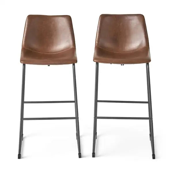 Cedric Vintage Brown Faux Leather Bar Stools (Set of 2) - 30" Tall - Minihomy