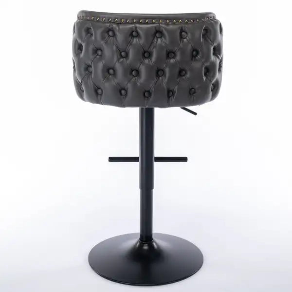 Modern Swivel Bar Stools | Adjustable Height | PU Upholstered | Tufted Back | Dark Gray (Set of 2) - Minihomy