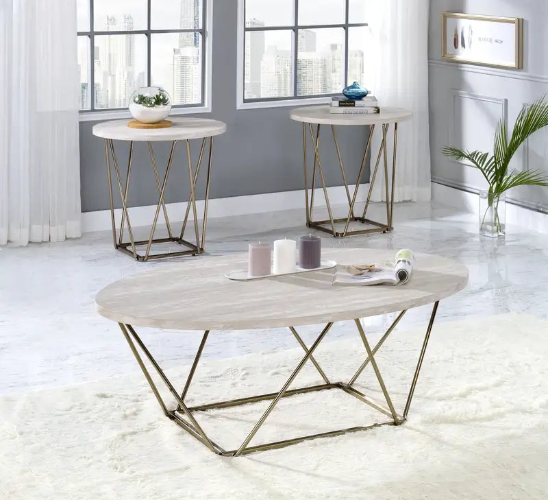 Rowyn White Faux Marble 3-Piece Coffee Table Set