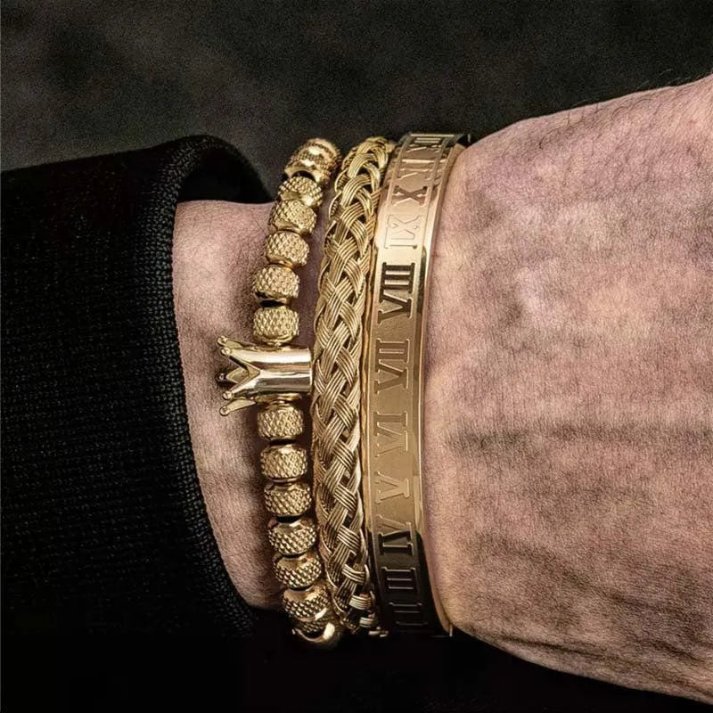 Luxury Roman Royal Crown Charm Bracelet Men Stainless Steel Geometry Pulseiras Men Adjustable Bracelets Couple Jewelry Gift
