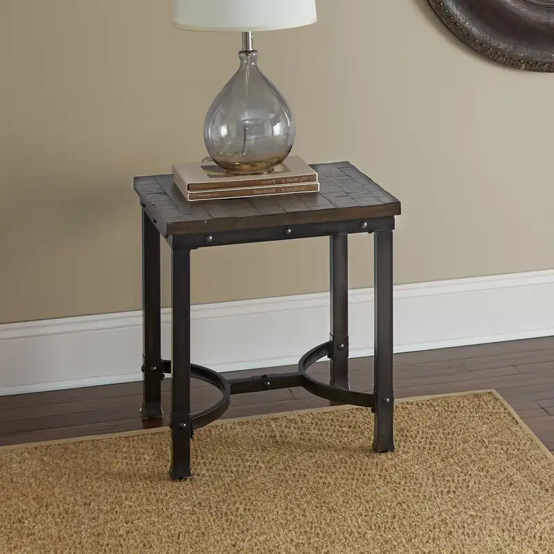 Rustic Square End Table: Dark Iron Legs, Butcher Block Top