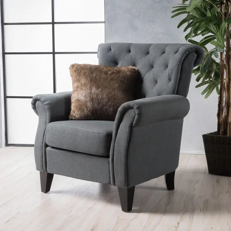 Comfy Tufted Accent Chair with Wooden Legs - Modern Living Room Chair