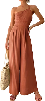 Solid Color Loose Wide-leg Cotton And Linen Jumpsuit