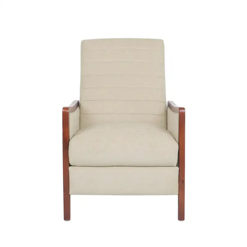 Mid-Century Modern Pushback Recliner with Channel Stitch & Wood Accents