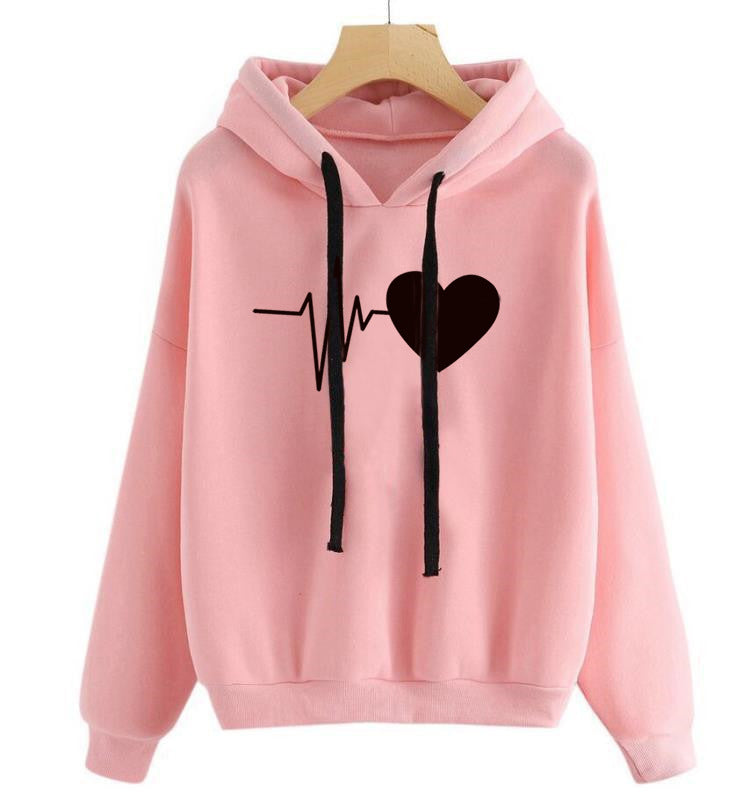 Heart Print Streetwear Hoodies Women Sweatshirts