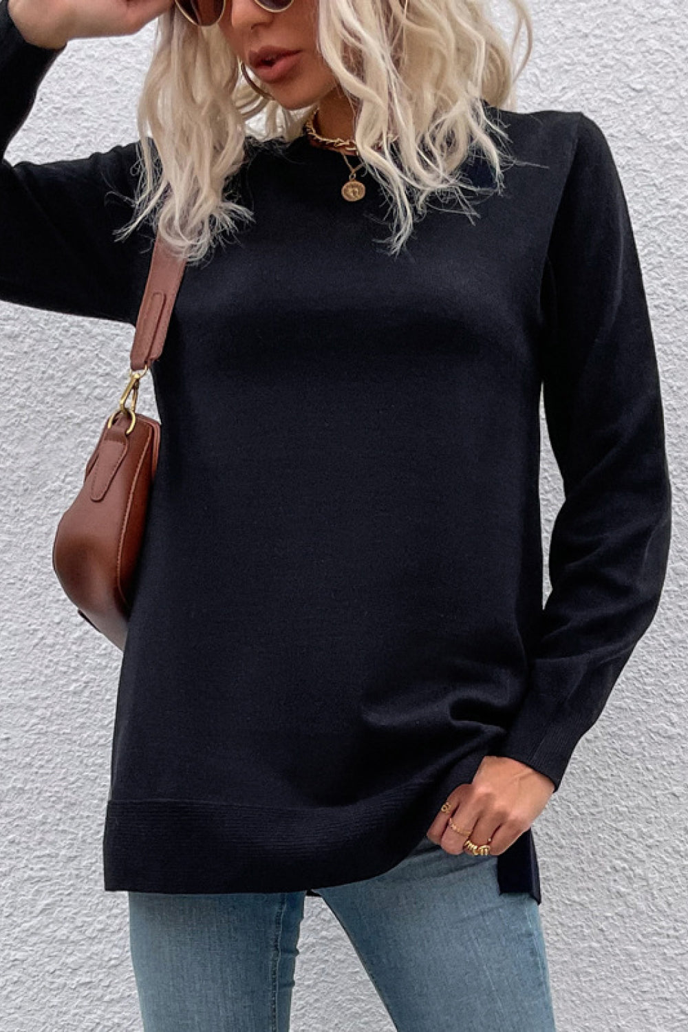 Round Neck Dropped Shoulder Sweater