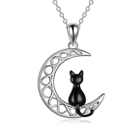 Celtic Moon Cat Necklace for Girls Sterling Silver Irish Jewelry