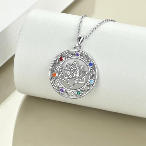 925 Sterling Silver Chakra Necklace Celtic knot Yoga Lotus Pendant Necklace Gifts for Women Mom