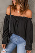 Frill Trim Off-Shoulder Flounce Sleeve Blouse - Minihomy