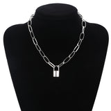 Personality Retro Geometric Ladies Necklace Sweater Chain Simple Lock Shape Wild Temperament Clavicle Chain