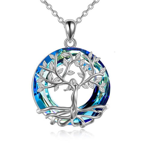 Sterling Silver Tree of Life Pendant Necklace Jewelry Gift for Women Girls with Crystal
