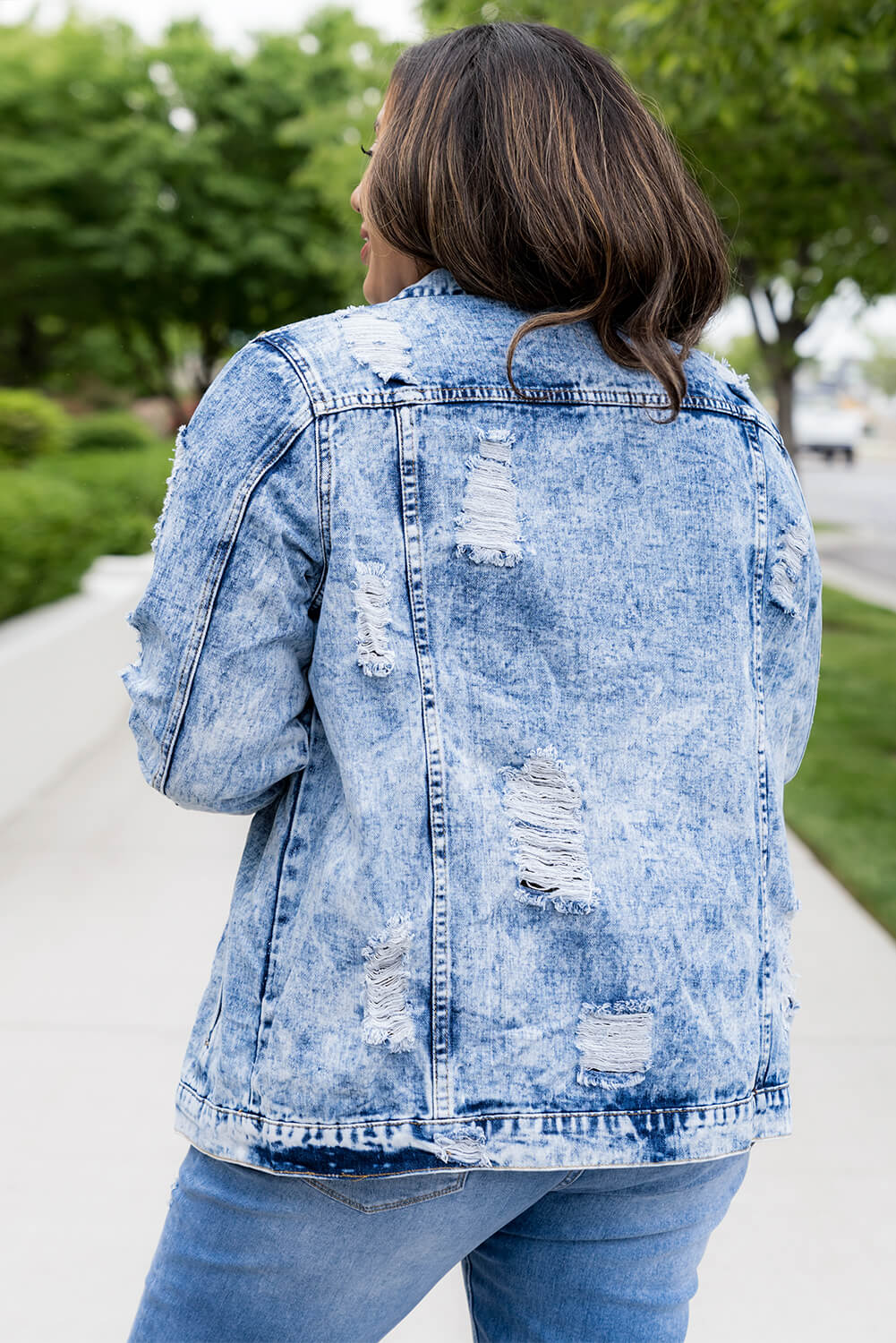 Acid Wash Distressed Denim Jacket - Minihomy