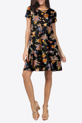 Printed Round Neck Short Sleeve Dress