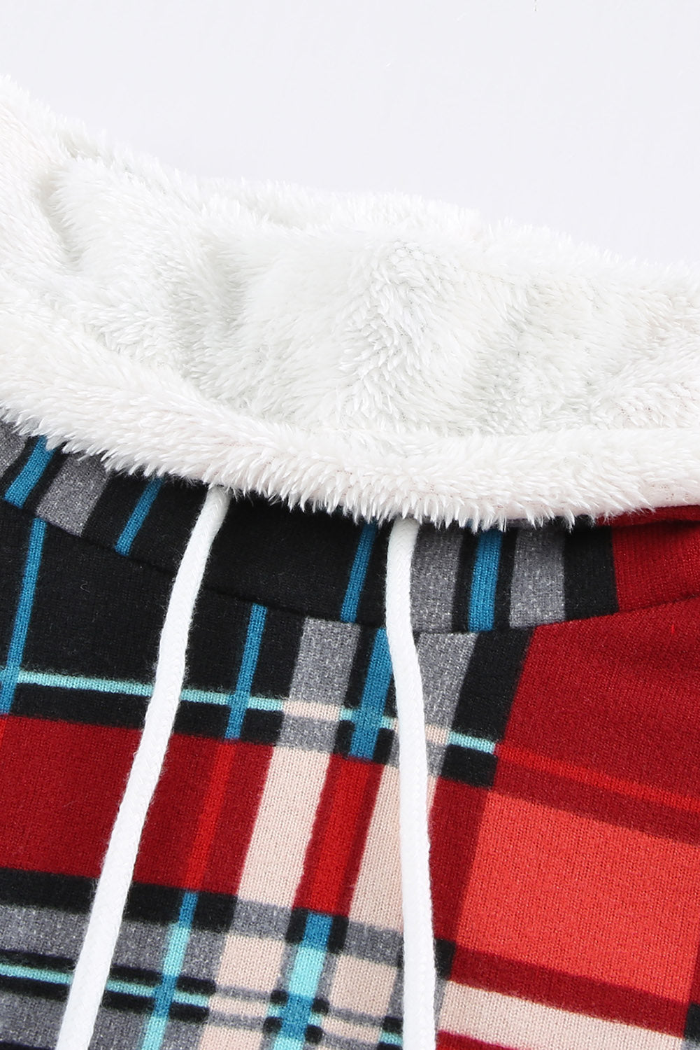 Plaid Spliced Sherpa Funnel Neck Sweatshirt - Minihomy