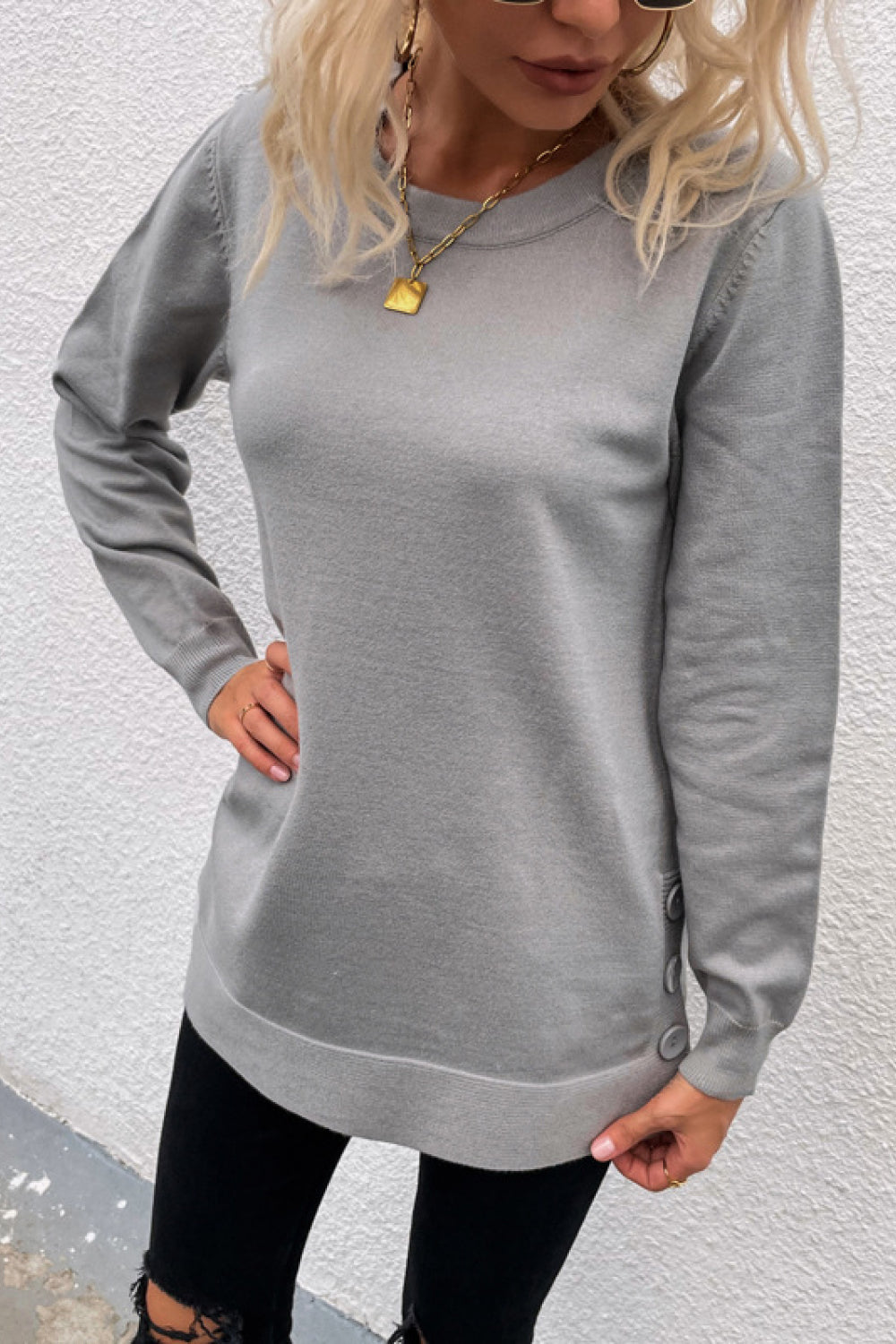 Round Neck Dropped Shoulder Sweater