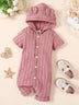 Baby Textured Button Front Hooded Jumpsuit with Ears - Minihomy