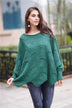 Openwork Boat Neck Sweater with Scalloped Hem