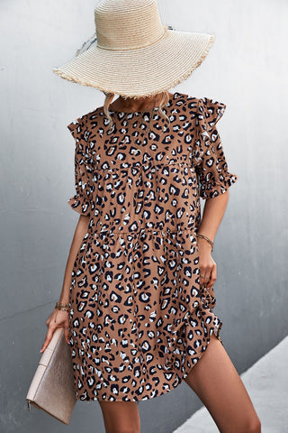 Leopard Print Ruffle Shoulder Mini Dress